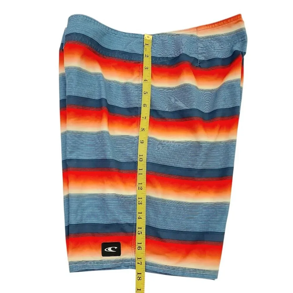 O'Neill Mens Board Shorts 32 Blue Orange Striped Swim Trunks Cargo Pocket Beach